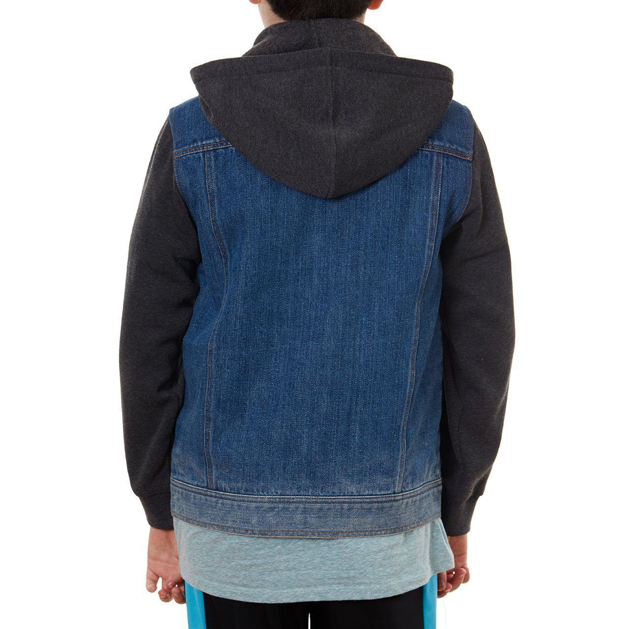 Quinn Denim Jacket for Boys featuring stone washed denim and fleece sleeves, perfect for stylish and comfortable wear.