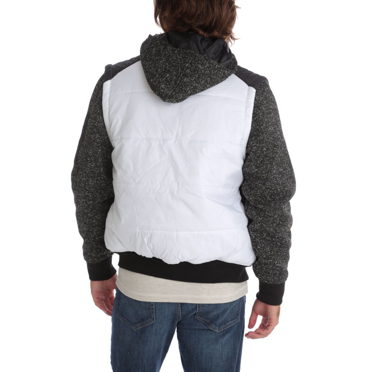 Quinn Quilted Puffer Jacket featuring fleece sleeves and hood, perfect for outdoor activities.