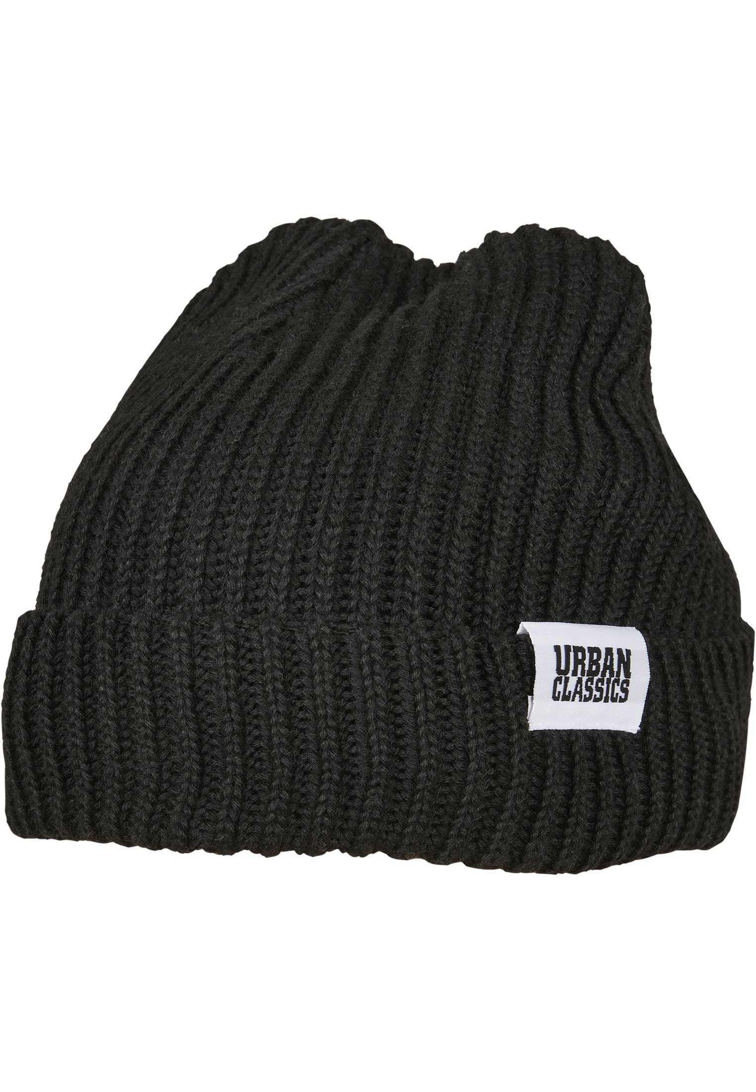 A stylish Recycled Yarn Fisherman Beanie in plain color, featuring a rib knit design and wide cuff, made from eco-friendly recycled polyester.