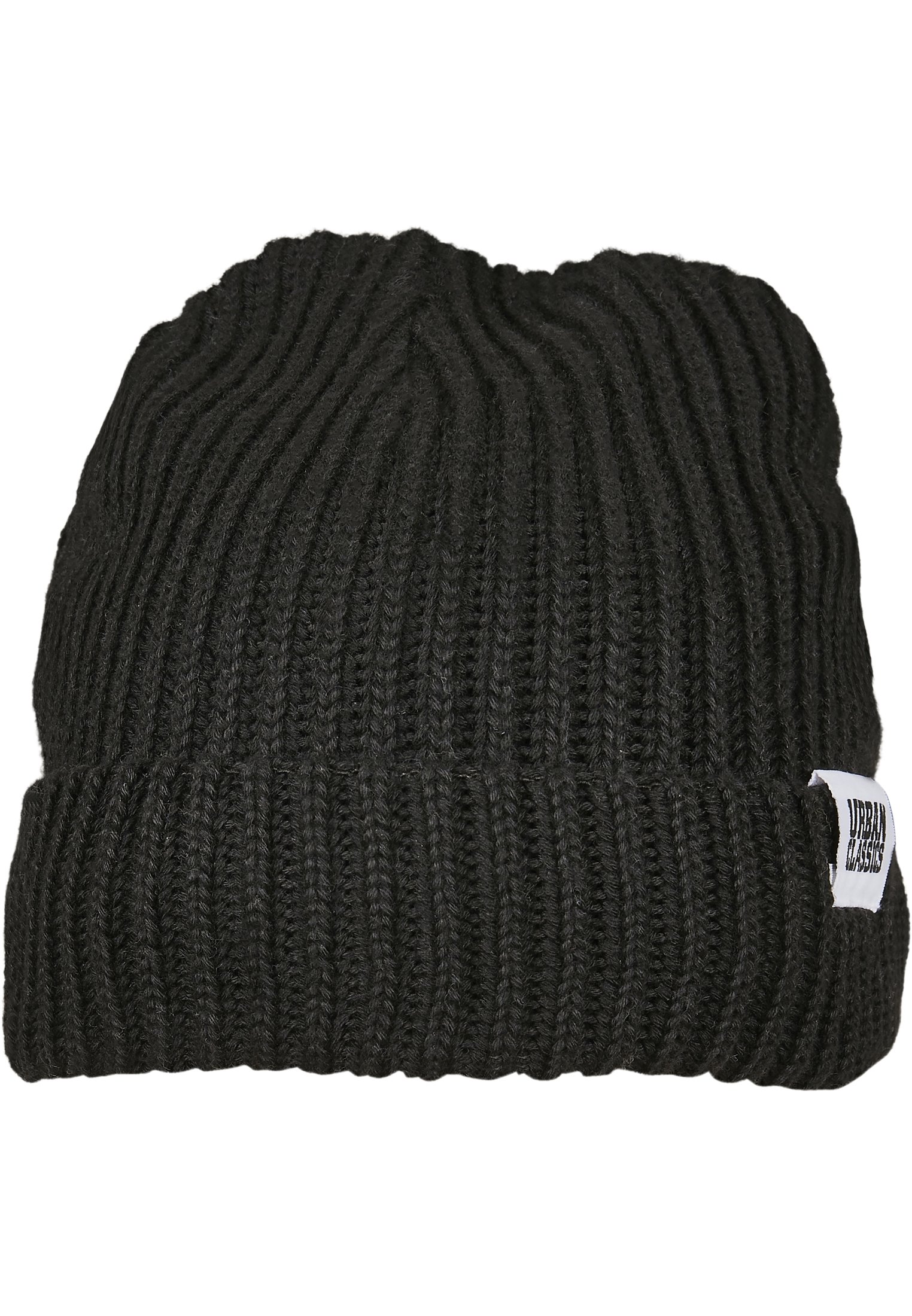 A stylish Recycled Yarn Fisherman Beanie in plain color, featuring a rib knit design and wide cuff, made from eco-friendly recycled polyester.