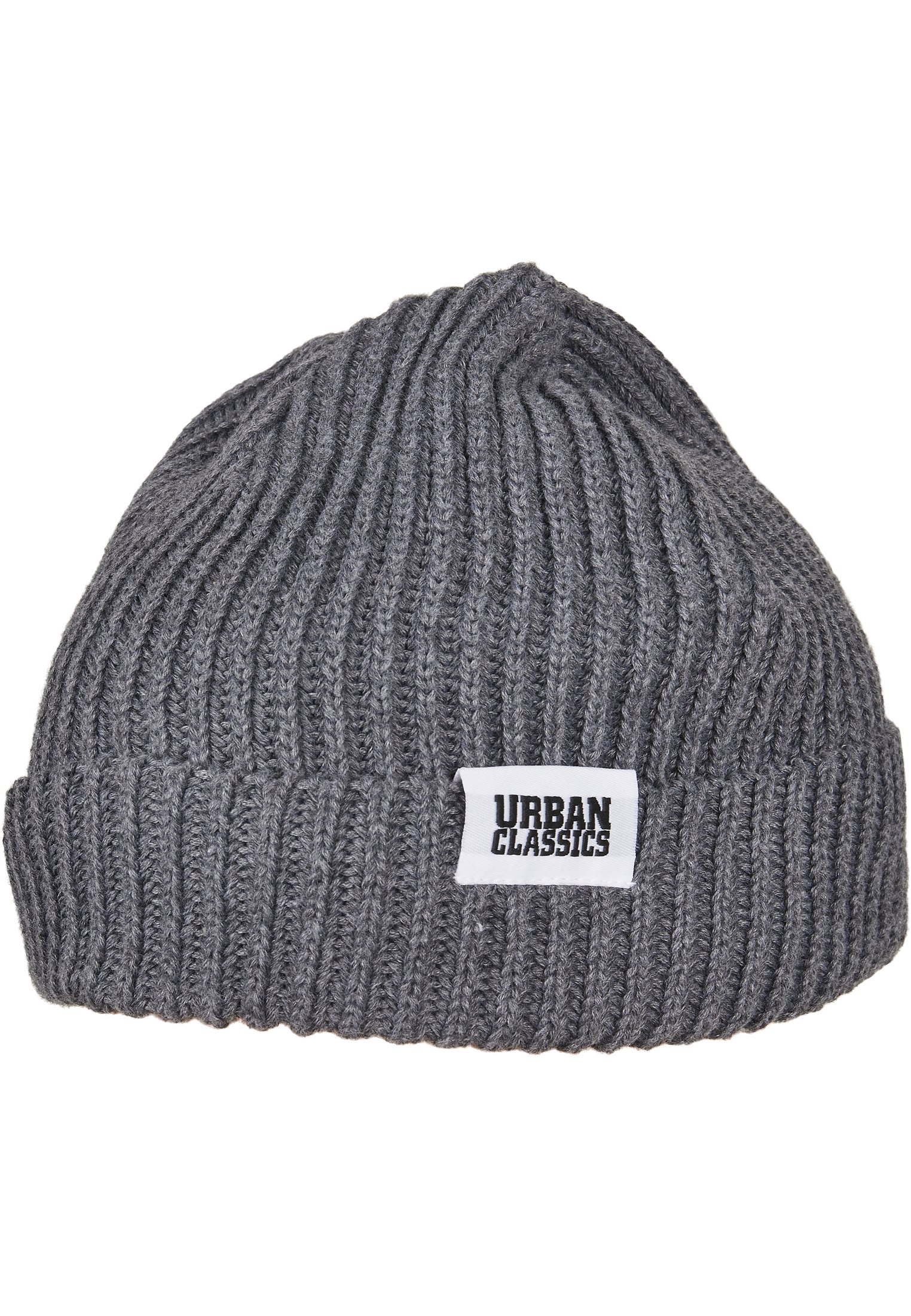 A stylish Recycled Yarn Fisherman Beanie in plain color, featuring a rib knit design and wide cuff, made from eco-friendly recycled polyester.