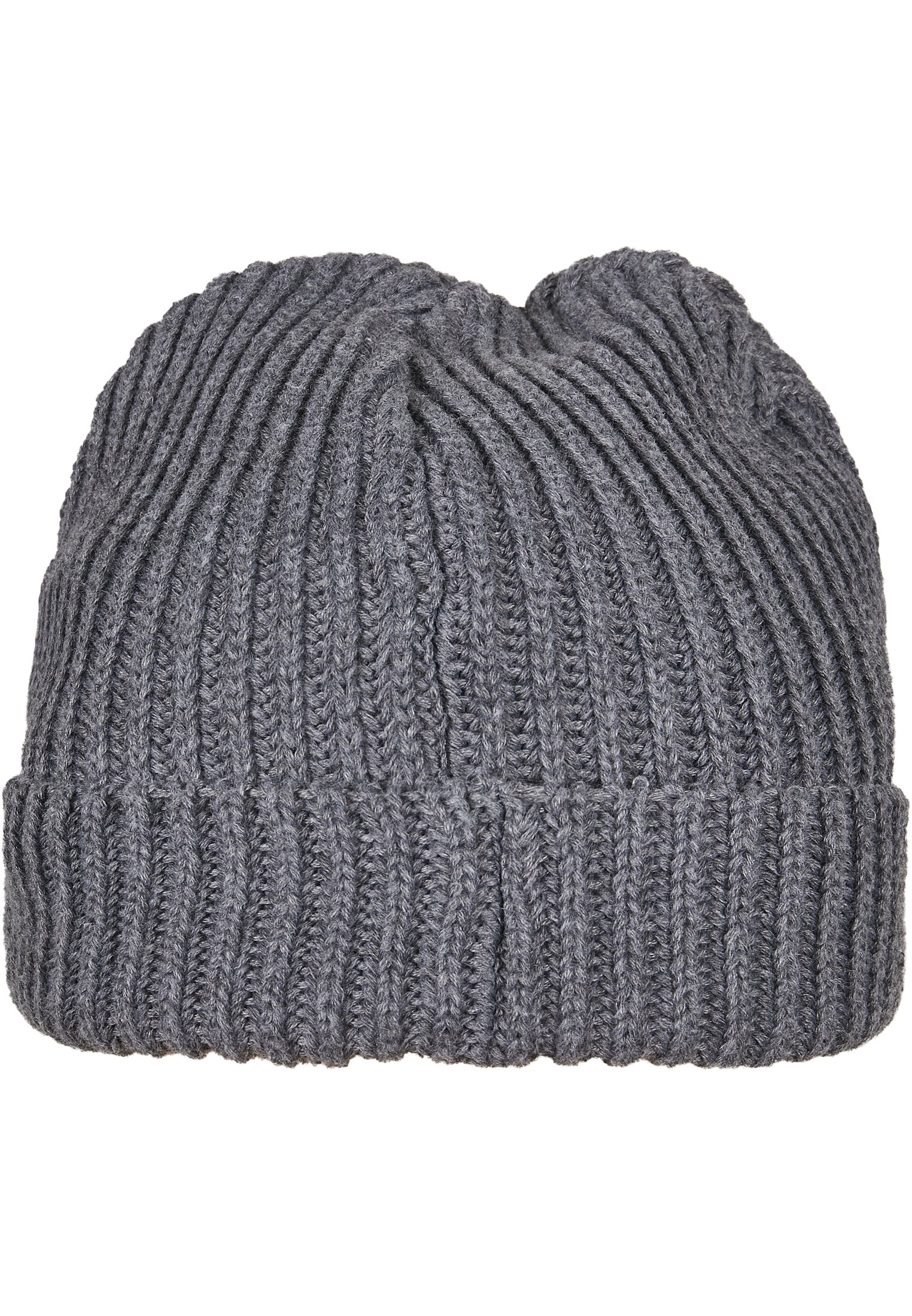 A stylish Recycled Yarn Fisherman Beanie in plain color, featuring a rib knit design and wide cuff, made from eco-friendly recycled polyester.