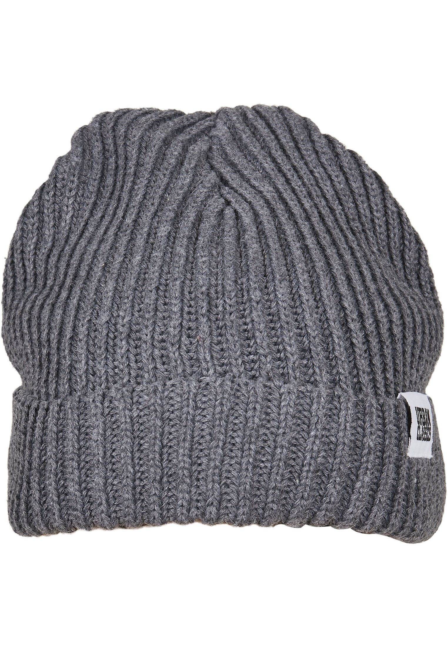 A stylish Recycled Yarn Fisherman Beanie in plain color, featuring a rib knit design and wide cuff, made from eco-friendly recycled polyester.