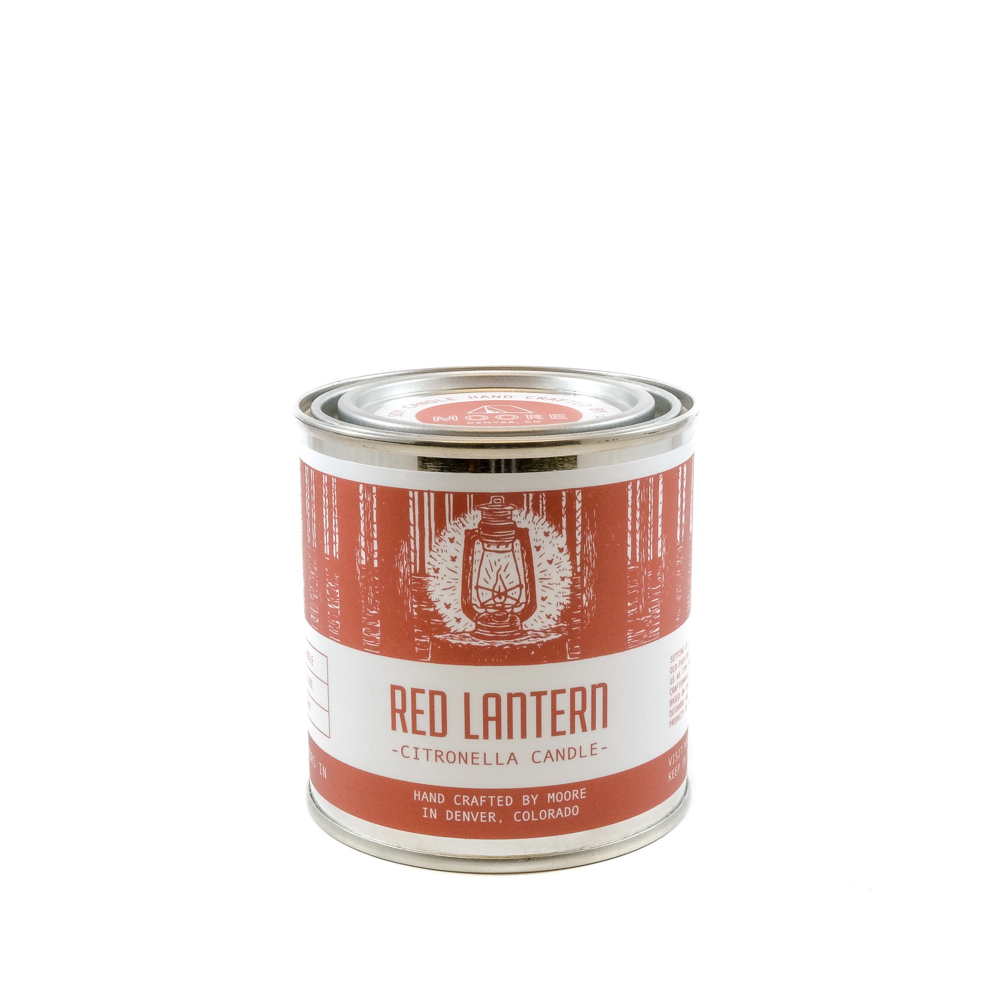 A beautifully crafted Red Lantern Citronella Candle in a vibrant red container, designed to repel insects while providing a warm glow.