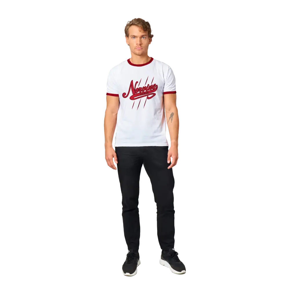 A stylish Retro Ringer T-shirt featuring contrasting neck and sleeve bindings, showcasing a modern fit and vibrant colors.