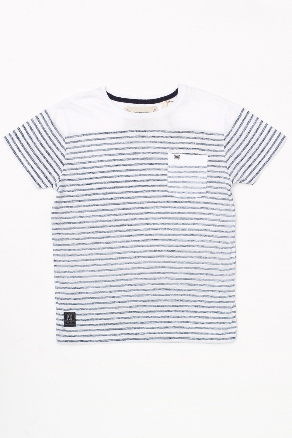 Richie Tee for Boys featuring trendy stripes and a classic pocket design, made from 100% cotton.