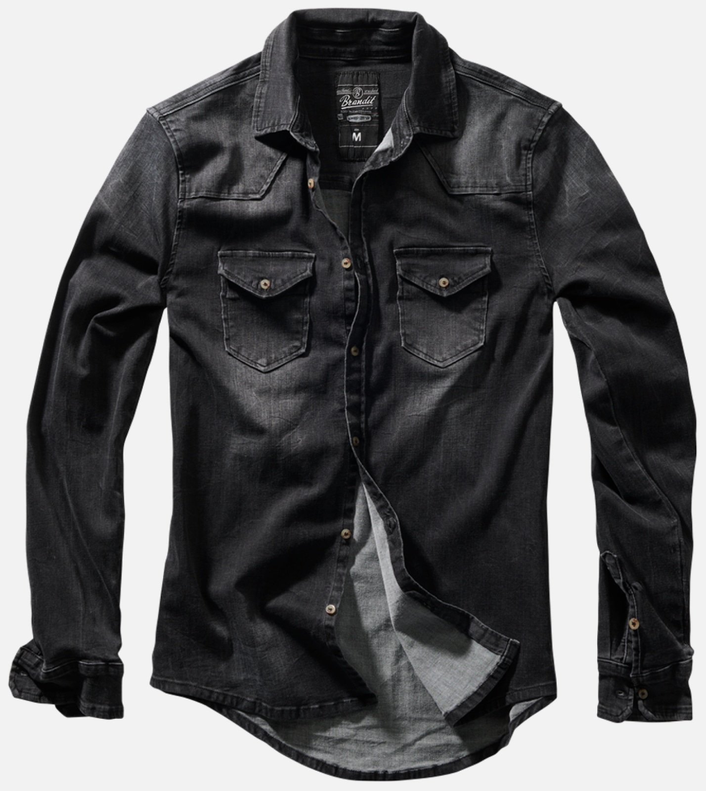 Riley Denim Shirt in grey, black, and blue, showcasing its stylish design and quality craftsmanship.