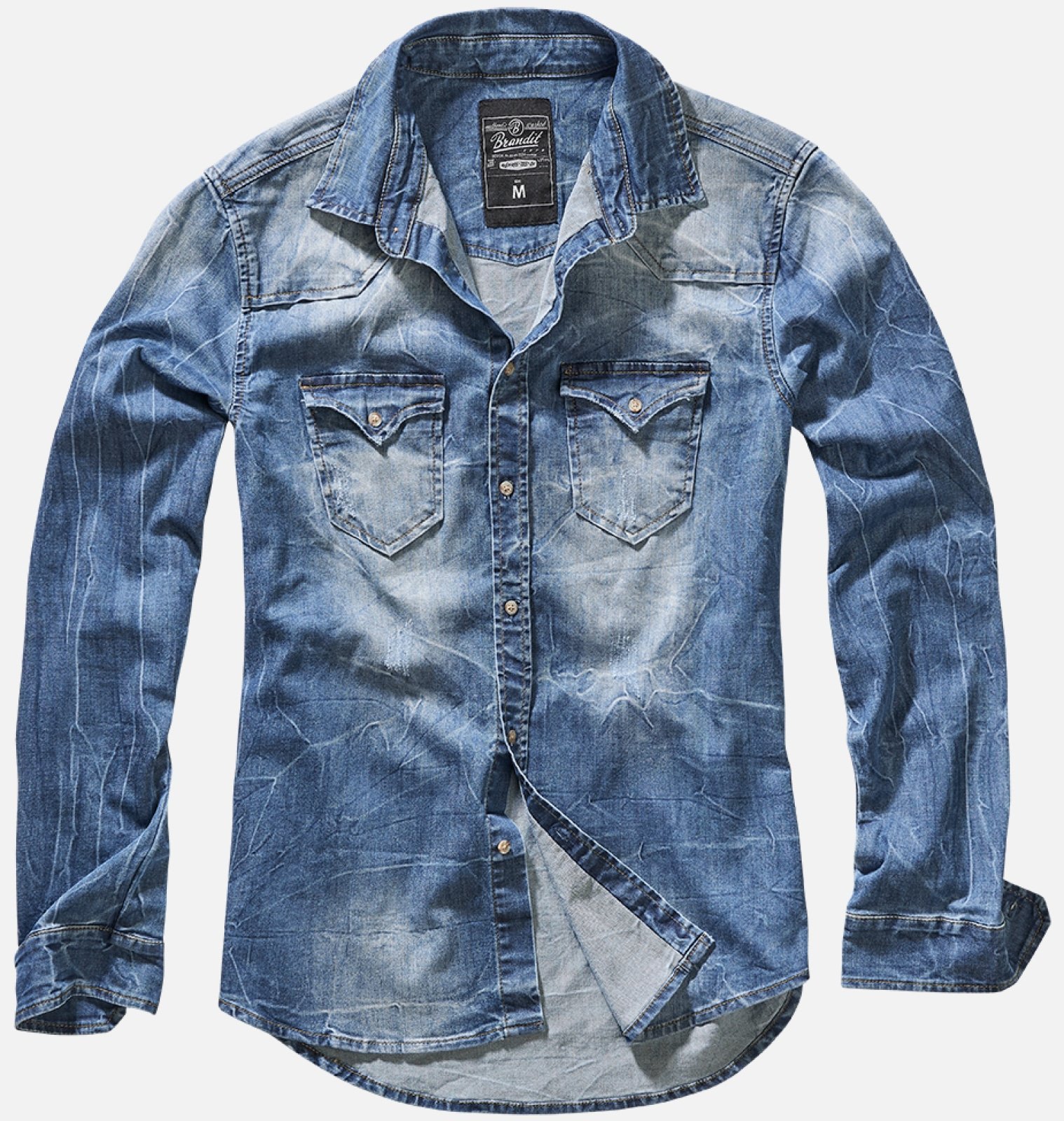 Riley Denim Shirt in grey, black, and blue, showcasing its stylish design and quality craftsmanship.