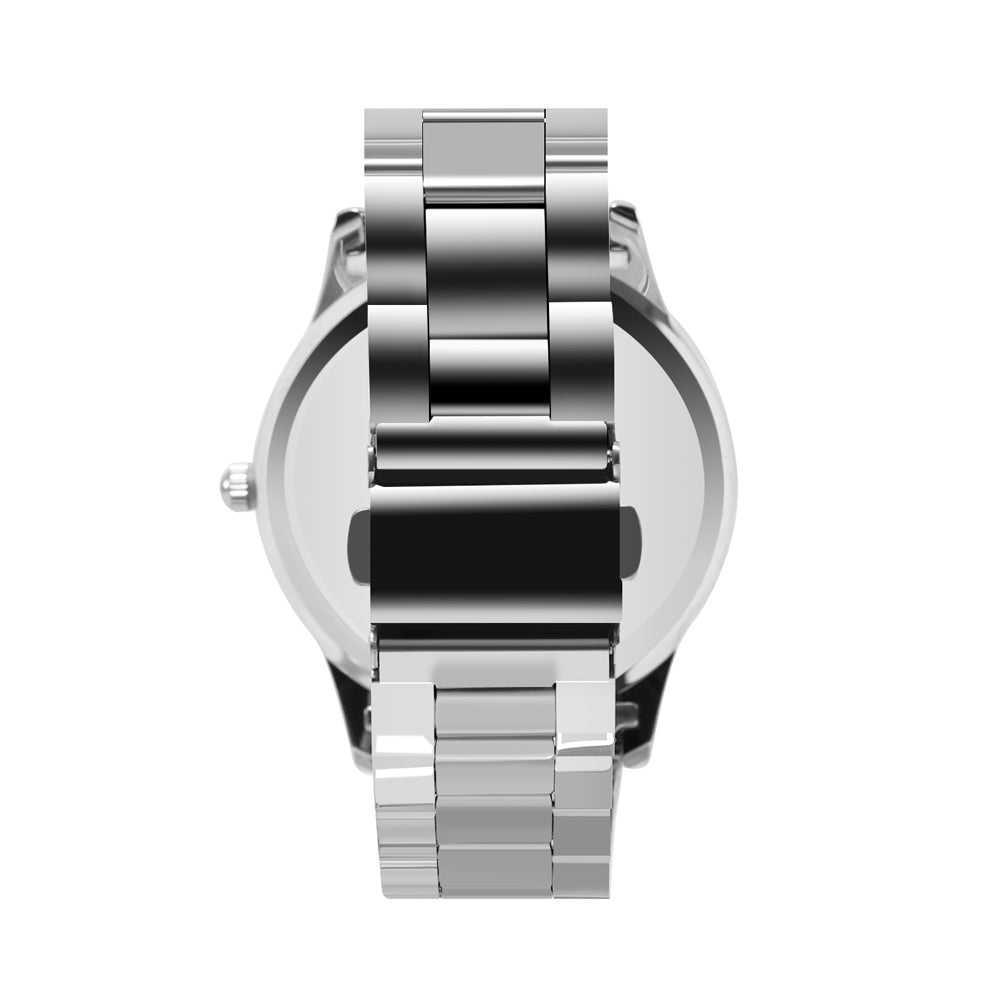 Riley Stainless Steel Watch featuring a navy dial and elegant stainless steel band, perfect for sophisticated individuals.