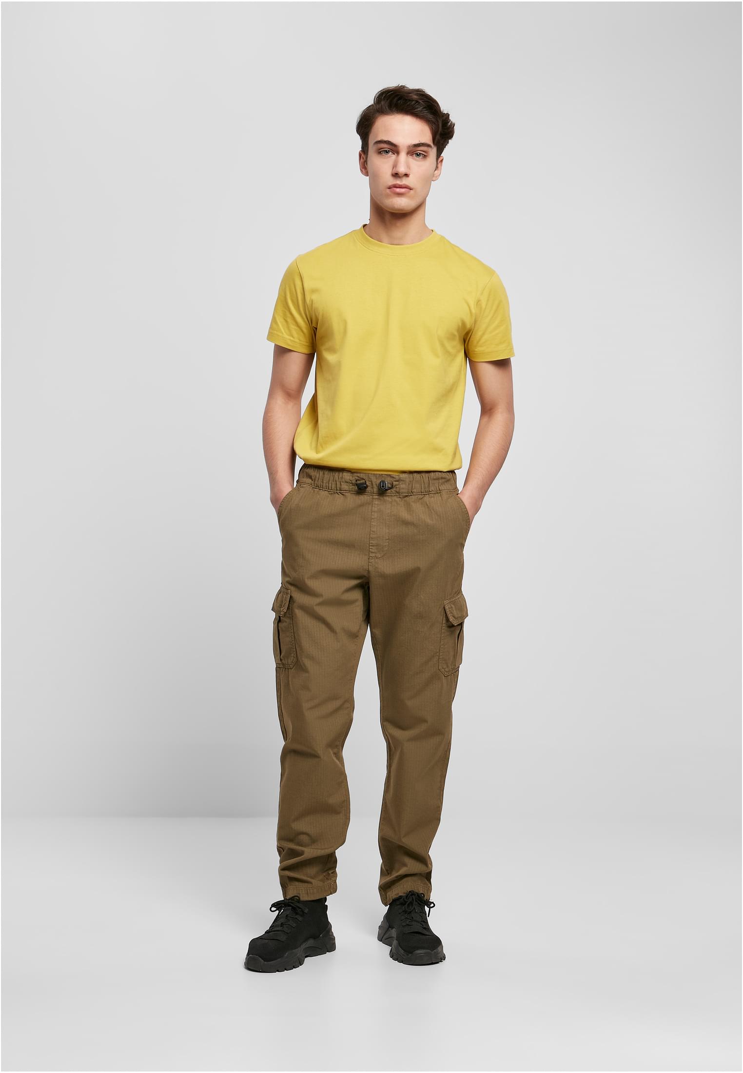 A pair of Ripstop Cargo Pants made from durable cotton twill, featuring multiple pockets and an elastic waistband for a comfortable fit.