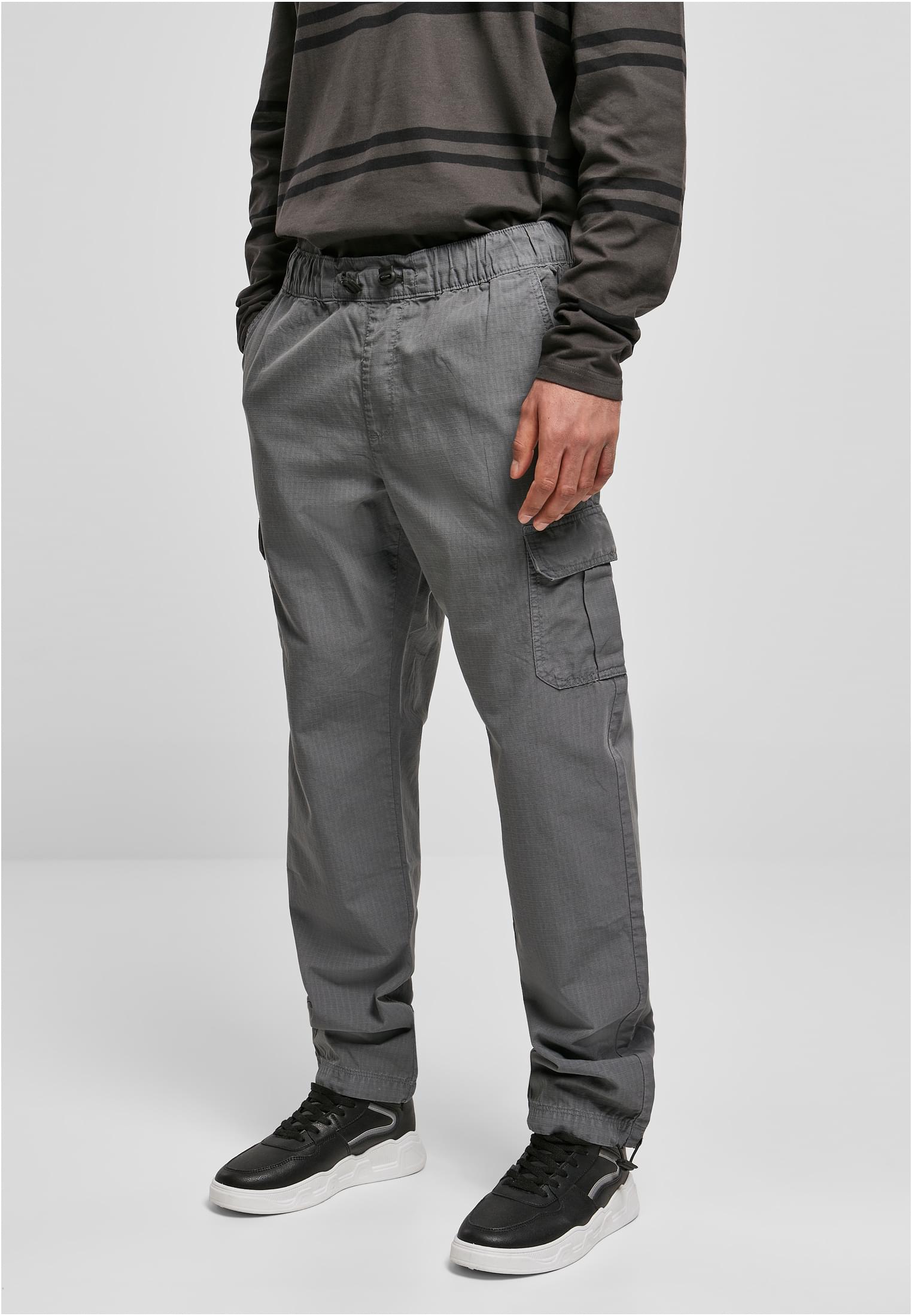 A pair of Ripstop Cargo Pants made from durable cotton twill, featuring multiple pockets and an elastic waistband for a comfortable fit.