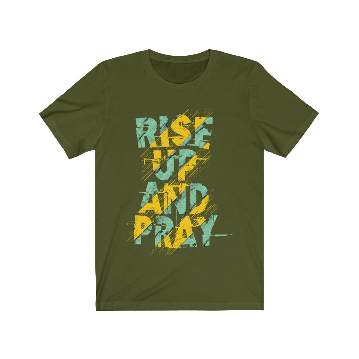 Rise Up and Pray Short Sleeve T-shirt in soft cotton, featuring a retail fit and vibrant print.