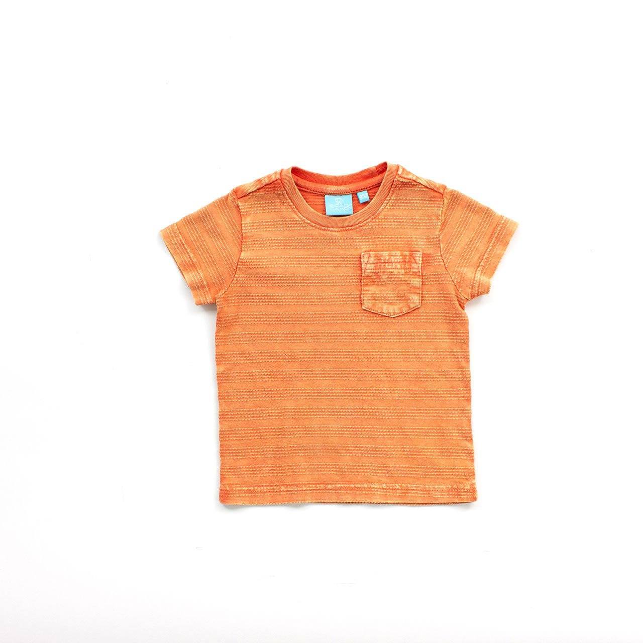 Robert Tee Baby in vibrant tangerine color, showcasing eco-friendly design and soft fabric.