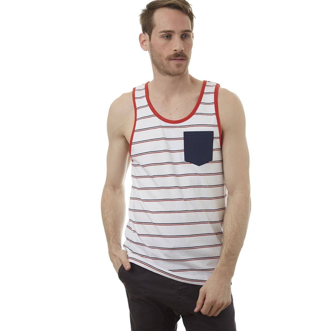 Ronald Tank featuring yarn dye stripes and a patch pocket, made from 100% cotton in an eco-friendly factory.