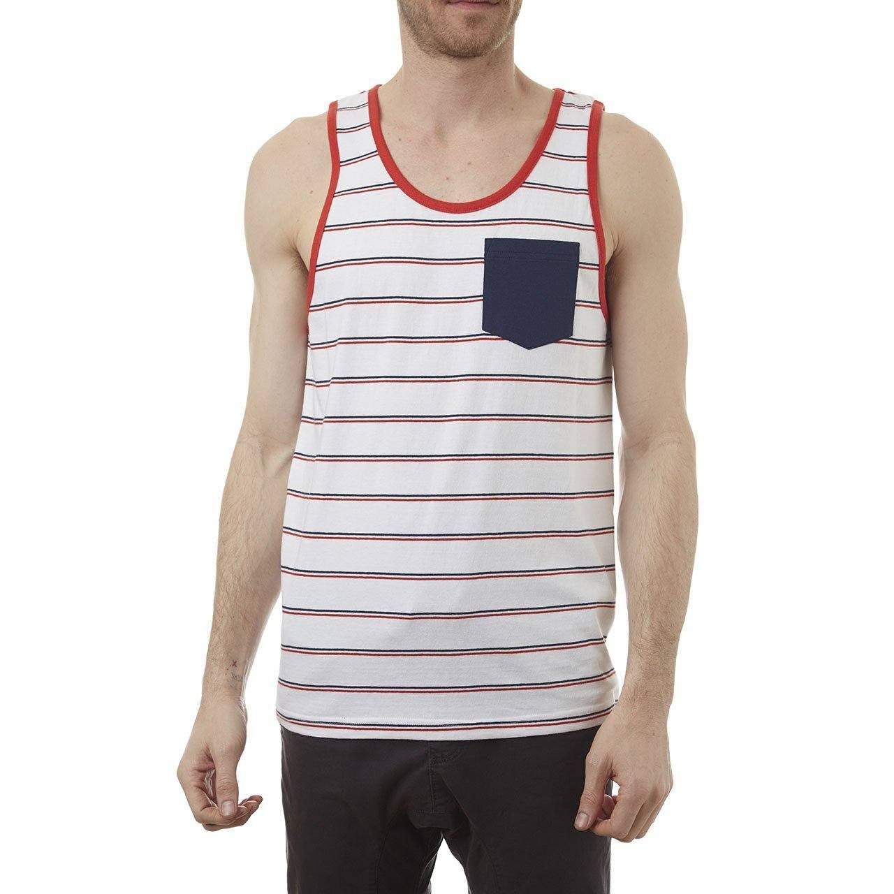 Ronald Tank featuring yarn dye stripes and a patch pocket, made from 100% cotton in an eco-friendly factory.