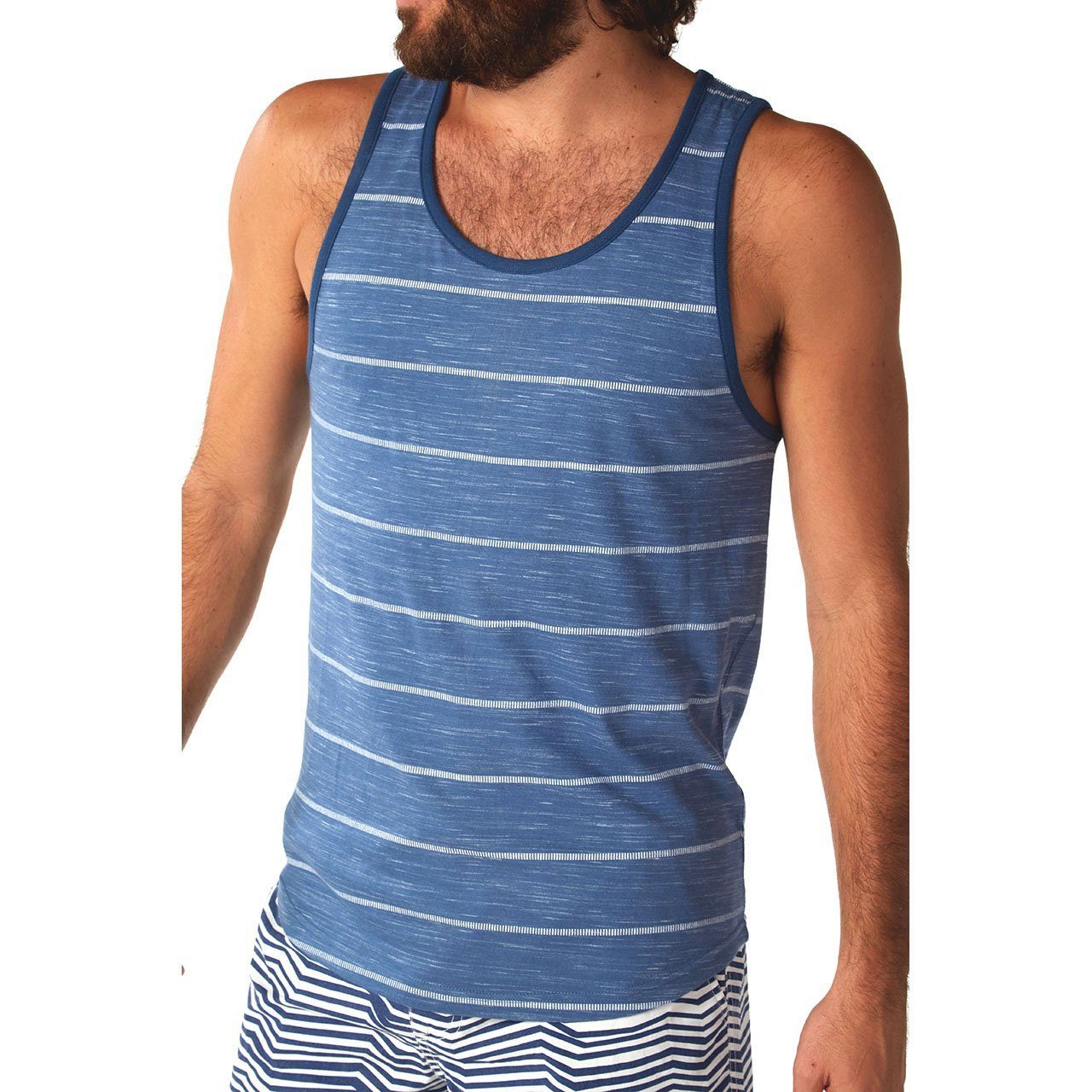 Ryder Tank top featuring an all-over print design, made from 90% cotton and 10% polyester, showcasing eco-friendly manufacturing.