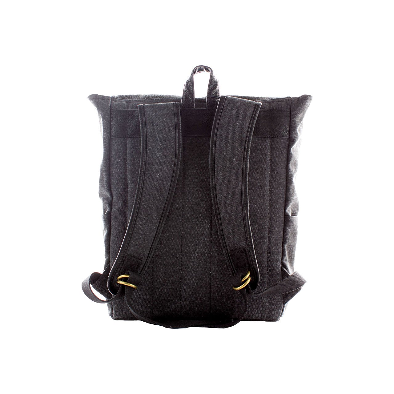 Shaun Canvas Cinched Backpack featuring vegan leather trims, padded straps, and water bottle holders, perfect for adventurers.