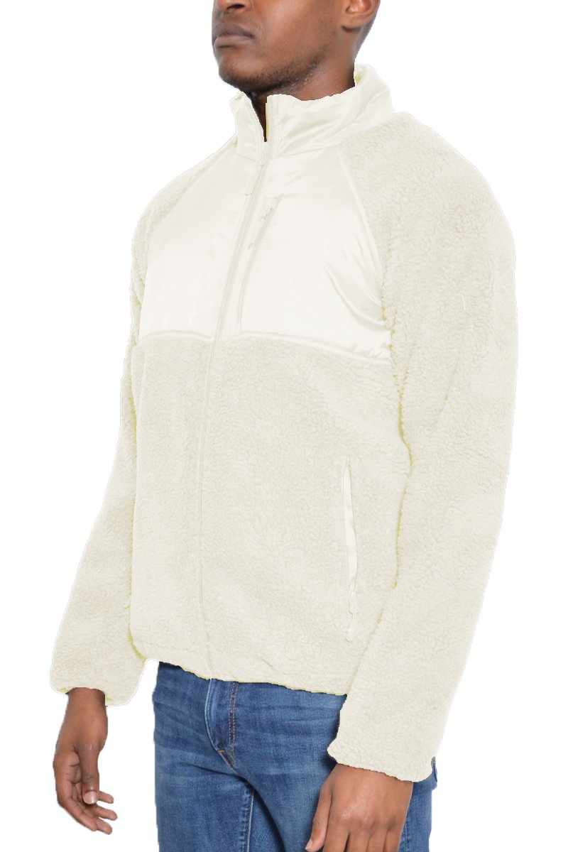 Sherpa Cut Out Fleece Jacket in a stylish design, featuring a full zip closure and zippered pockets, perfect for outdoor activities.