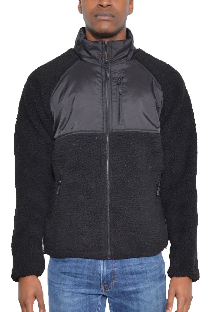 Sherpa Cut Out Fleece Jacket in a stylish design, featuring a full zip and utility pocket, perfect for cold weather.