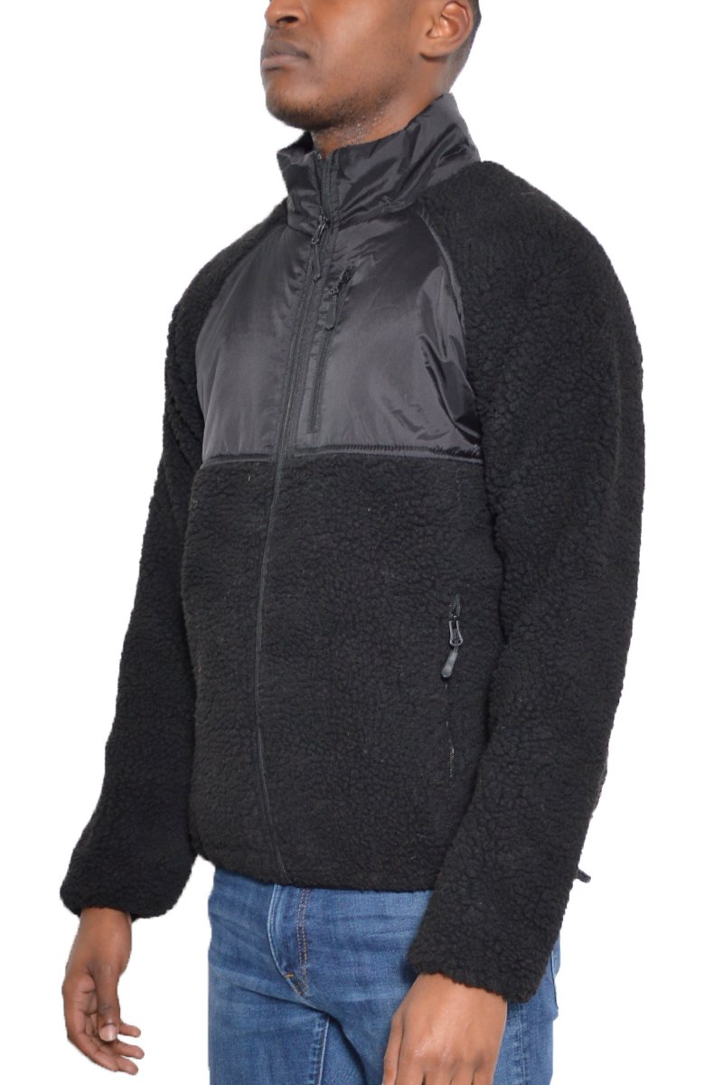 Sherpa Cut Out Fleece Jacket in a stylish design, featuring a full zip and utility pocket, perfect for cold weather.