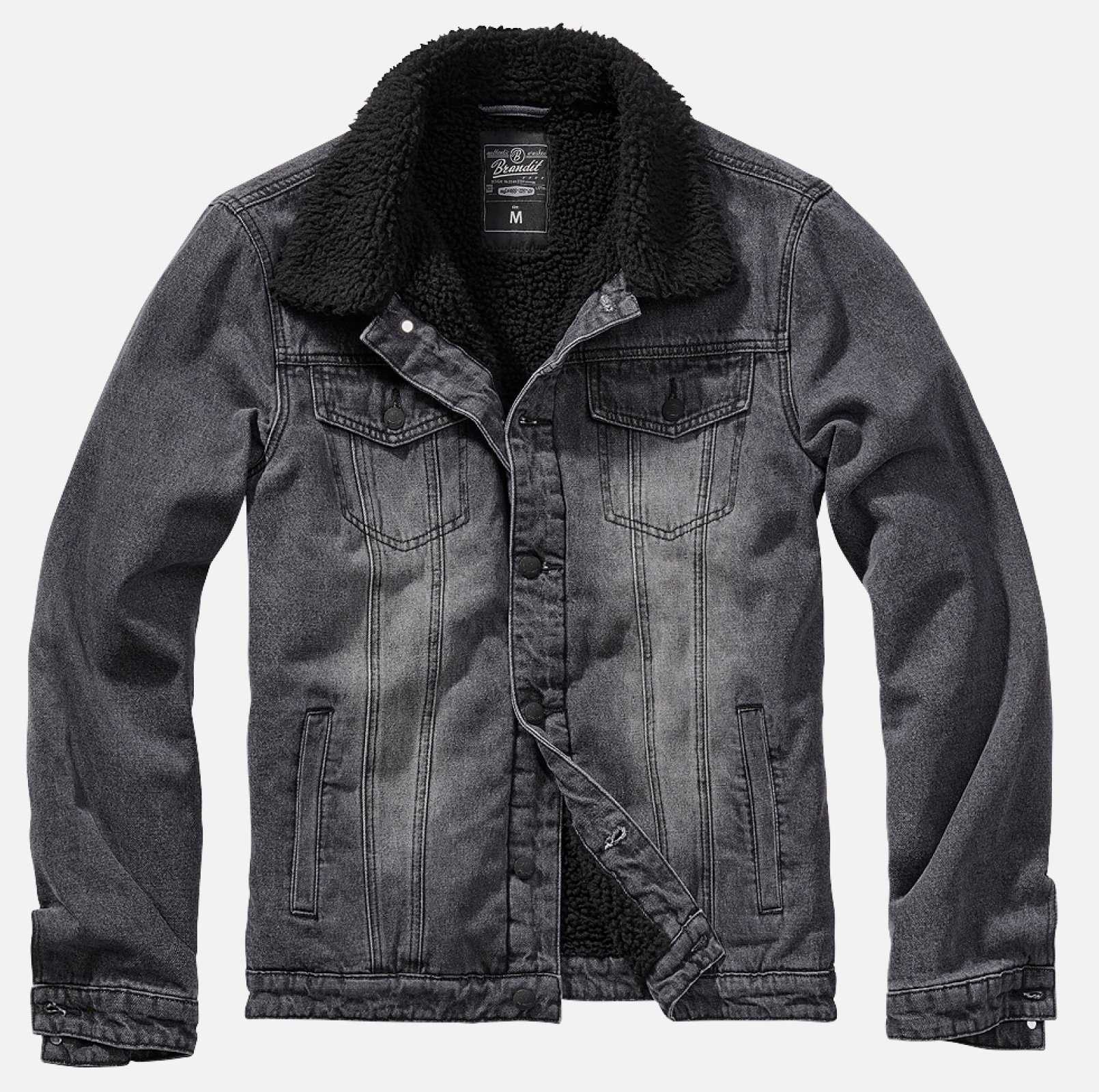 A stylish Sherpa Denim Jacket featuring a classic cut, teddy fur lining, and multiple pockets, perfect for cold weather.