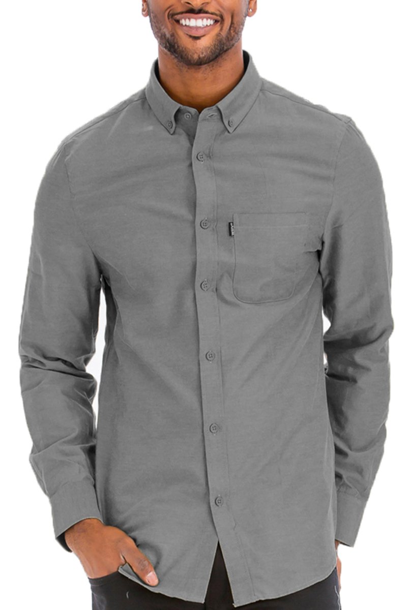 A stylish Signature Long Sleeve Button Down Shirt in a classic design, showcasing its premium cotton-polyester fabric and button-down collar.