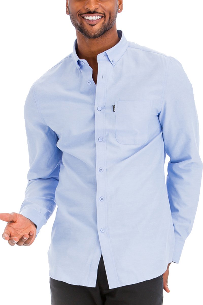 A stylish Signature Long Sleeve Button Down Shirt displayed on a mannequin, showcasing its classic design and premium fabric blend.