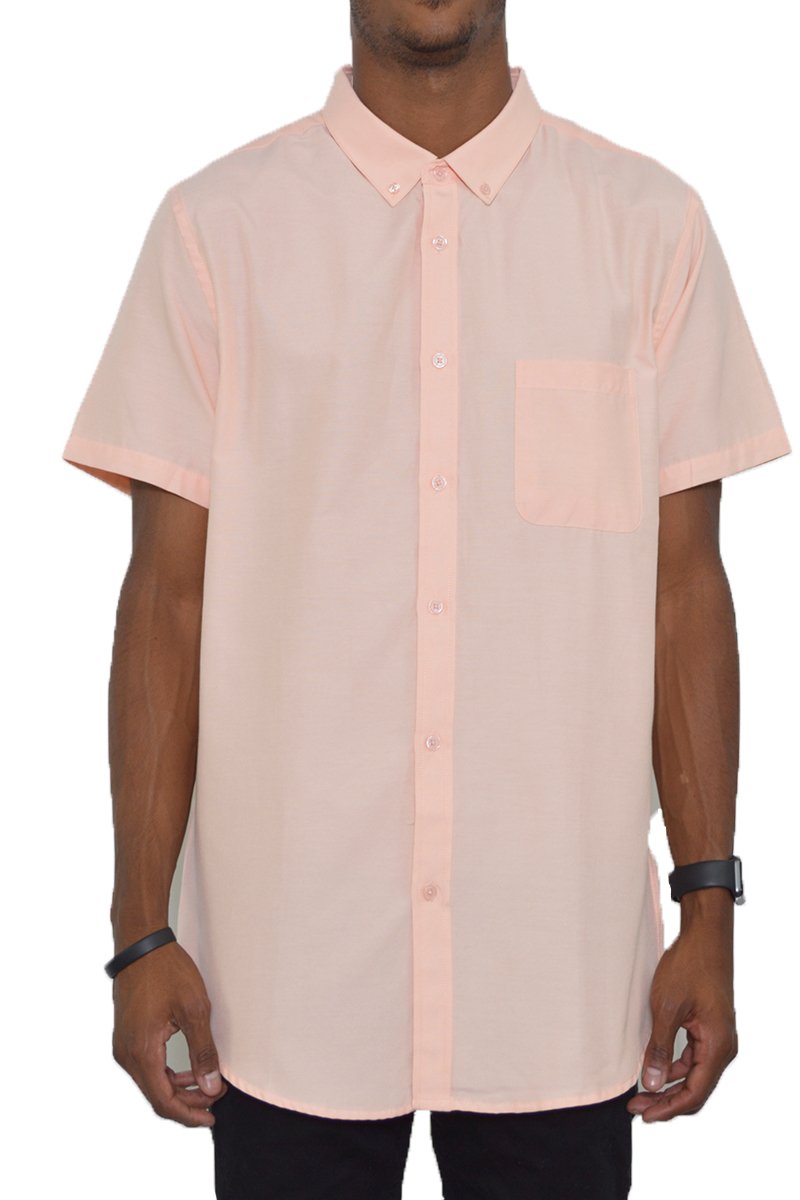 A stylish Signature Short Sleeve Button Down Shirt featuring a faux pocket, lightweight fabric, and a casual design, perfect for warm weather.