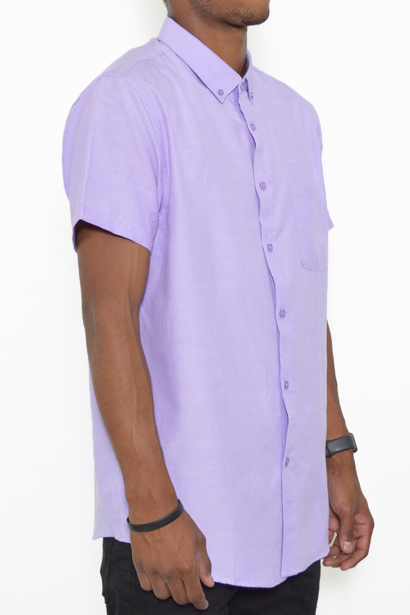 A stylish Signature Short Sleeve Button Down Shirt featuring a faux pocket, lightweight fabric, and a casual design, perfect for warm weather.