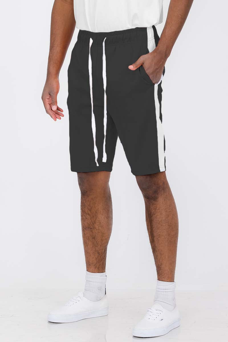 A pair of stylish Single Stripe Shorts featuring an elastic waist and drawstring, designed for comfort and casual wear.