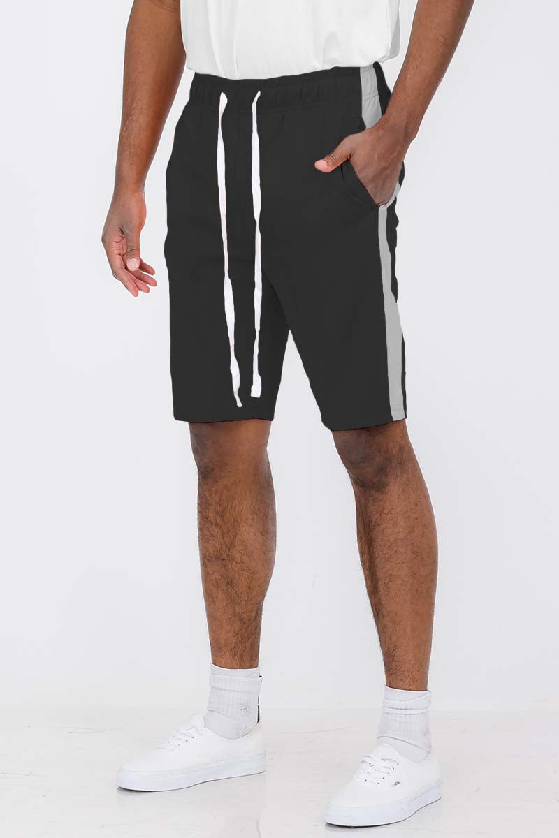 A pair of stylish Single Stripe Shorts featuring an elastic waist and drawstring, designed for comfort and casual wear.