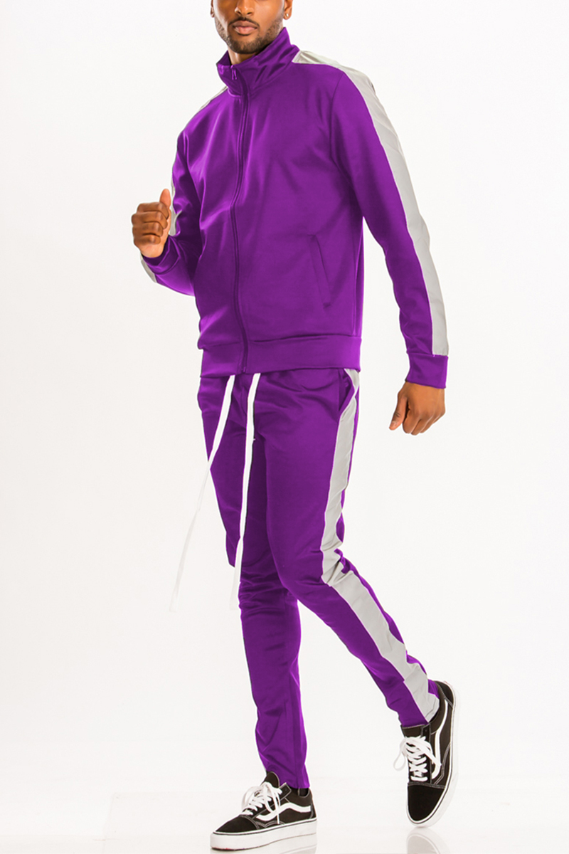 A stylish Single Stripe Track Set featuring a slim fit, hidden ankle zipper, and multiple pockets, perfect for activewear enthusiasts.