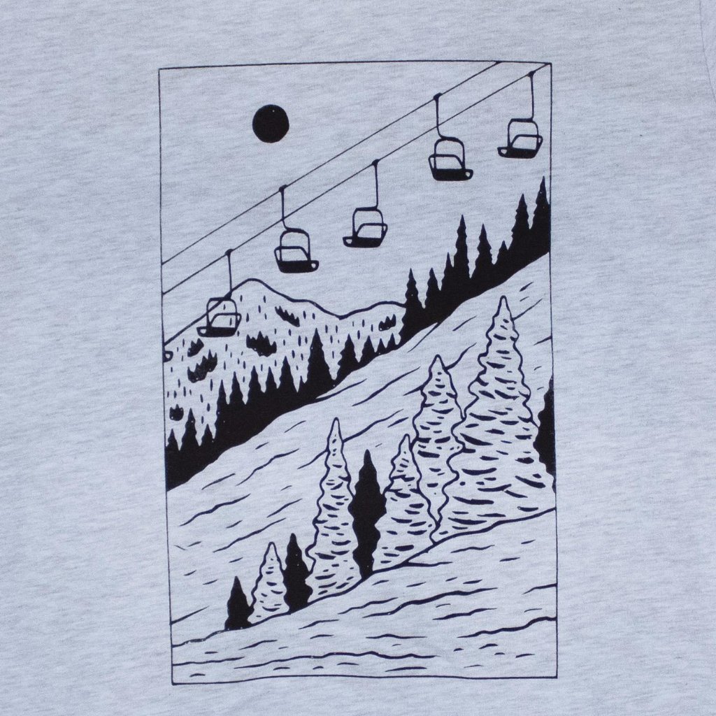 Ice blue Slope Tee featuring ski lift design, made from soft tri-blend fabric.