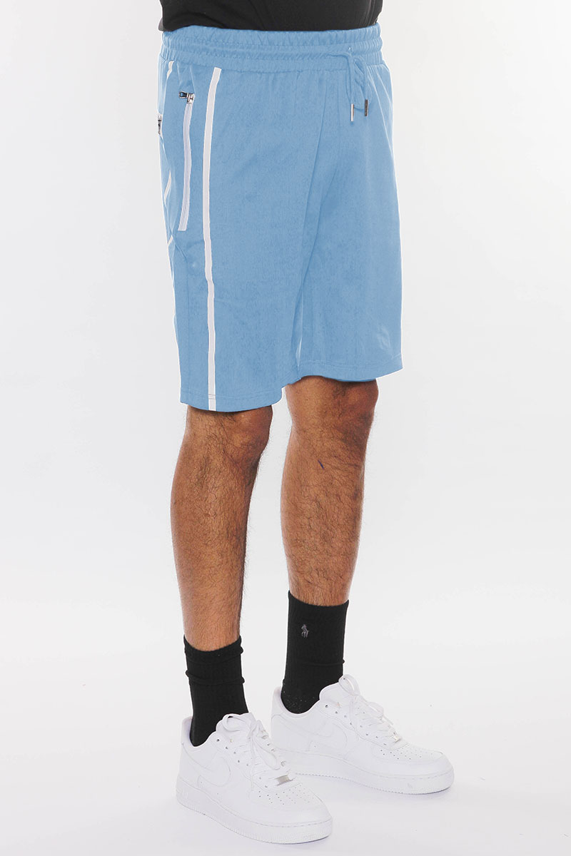 SOLID ATHLETE TAPE SHORTS featuring an elastic waist, drawstring, and zippered pockets, perfect for active lifestyles.