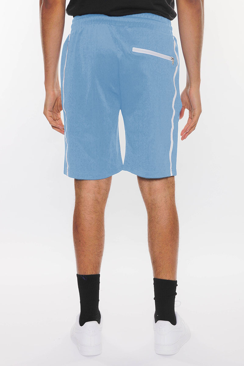 SOLID ATHLETE TAPE SHORTS featuring an elastic waist, drawstring, and zippered pockets, perfect for active lifestyles.