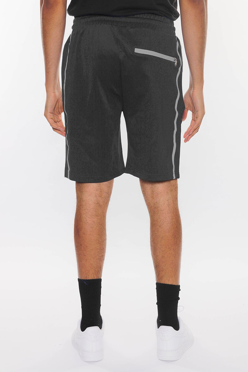 SOLID ATHLETE TAPE SHORTS featuring an elastic waist, drawstring, and zippered pockets, perfect for workouts and casual wear.