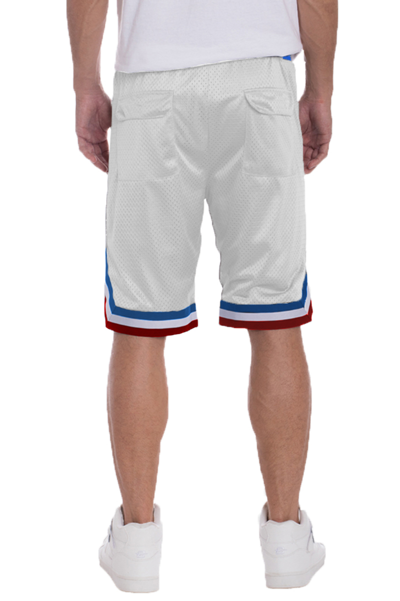 Solid Mesh Basketball Active Shorts featuring elastic waistband, drawstring, and zippered pockets in a stylish design.