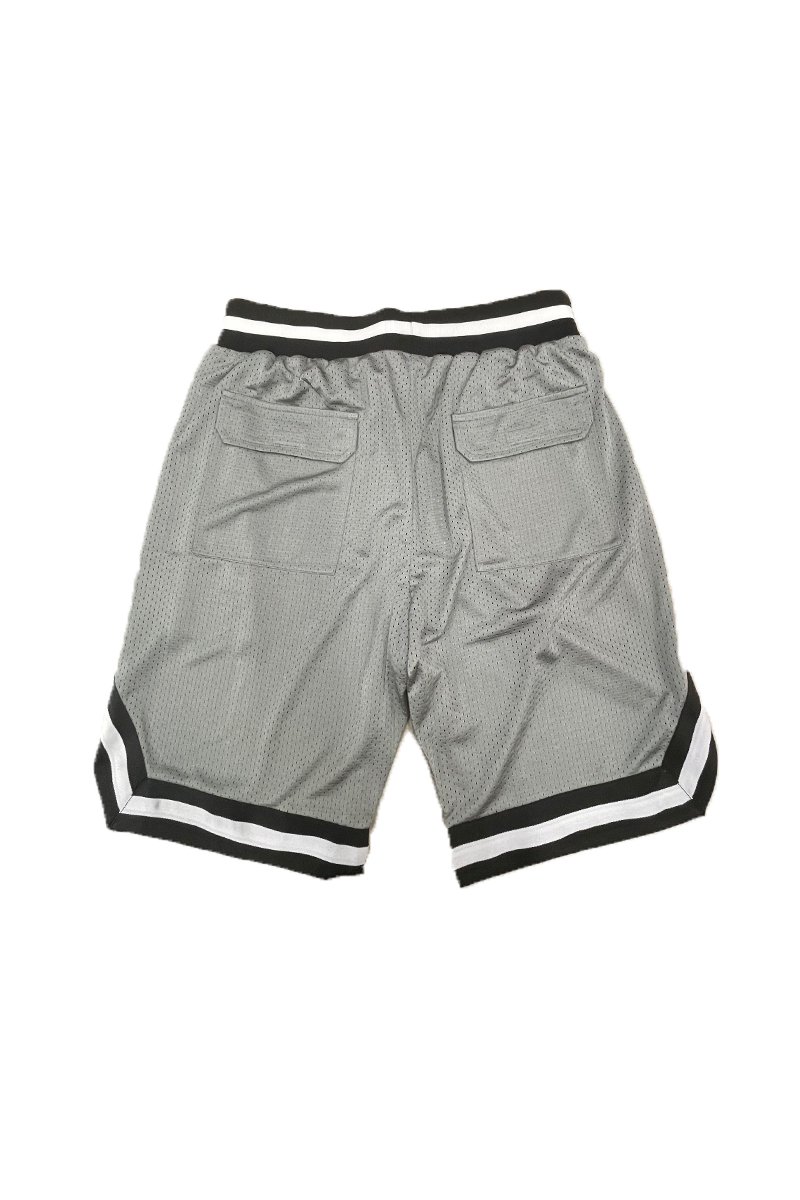 Solid Mesh Basketball Active Shorts featuring elastic waistband, drawstring, and side zippered pockets in a stylish design.