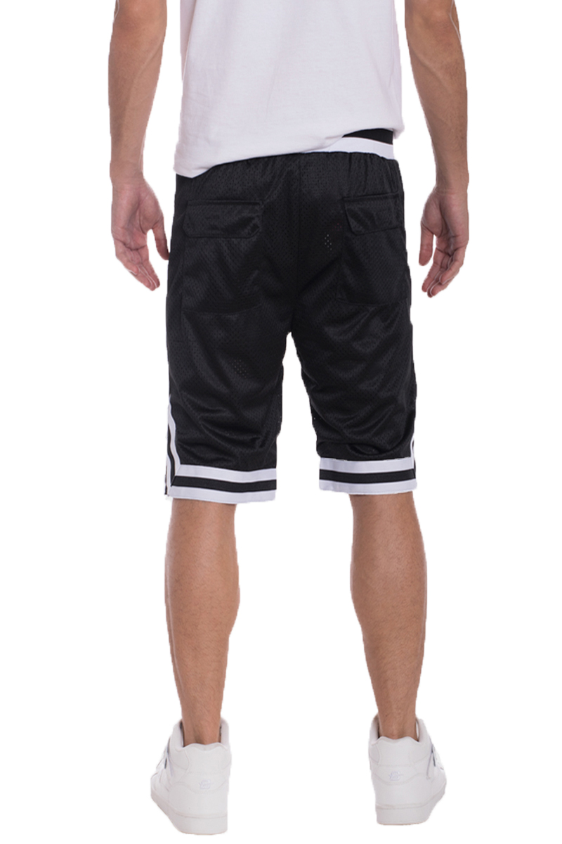 Solid Mesh Basketball Active Shorts featuring elastic waistband, drawstring, and zippered pockets in a stylish design.