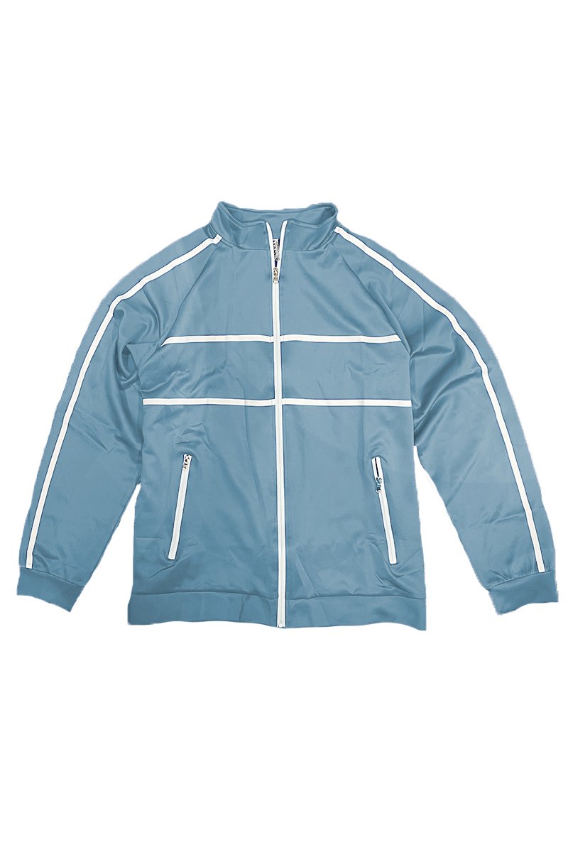 A stylish Solid Tape Track Jacket featuring a full zip design, standard pockets, and a comfortable fit, made from polyester and spandex.