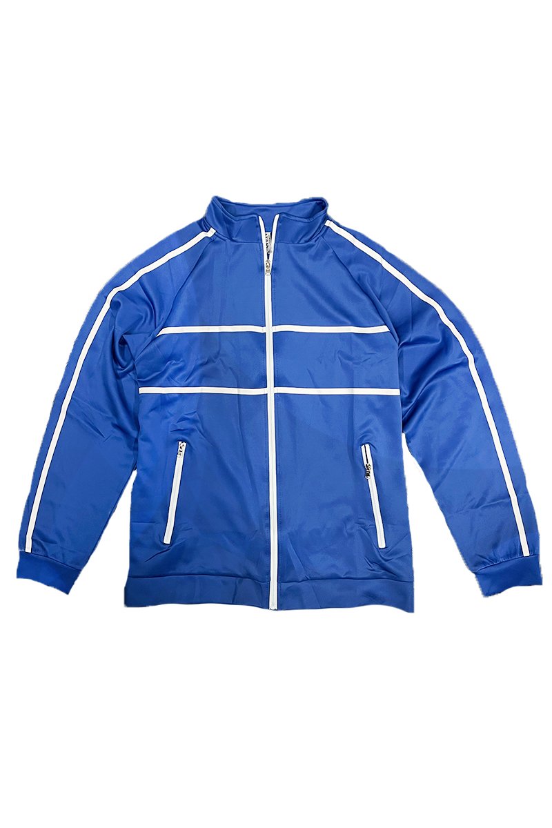 A stylish Solid Tape Track Jacket featuring a full zip design, standard pockets, and a comfortable fit made from polyester and spandex.