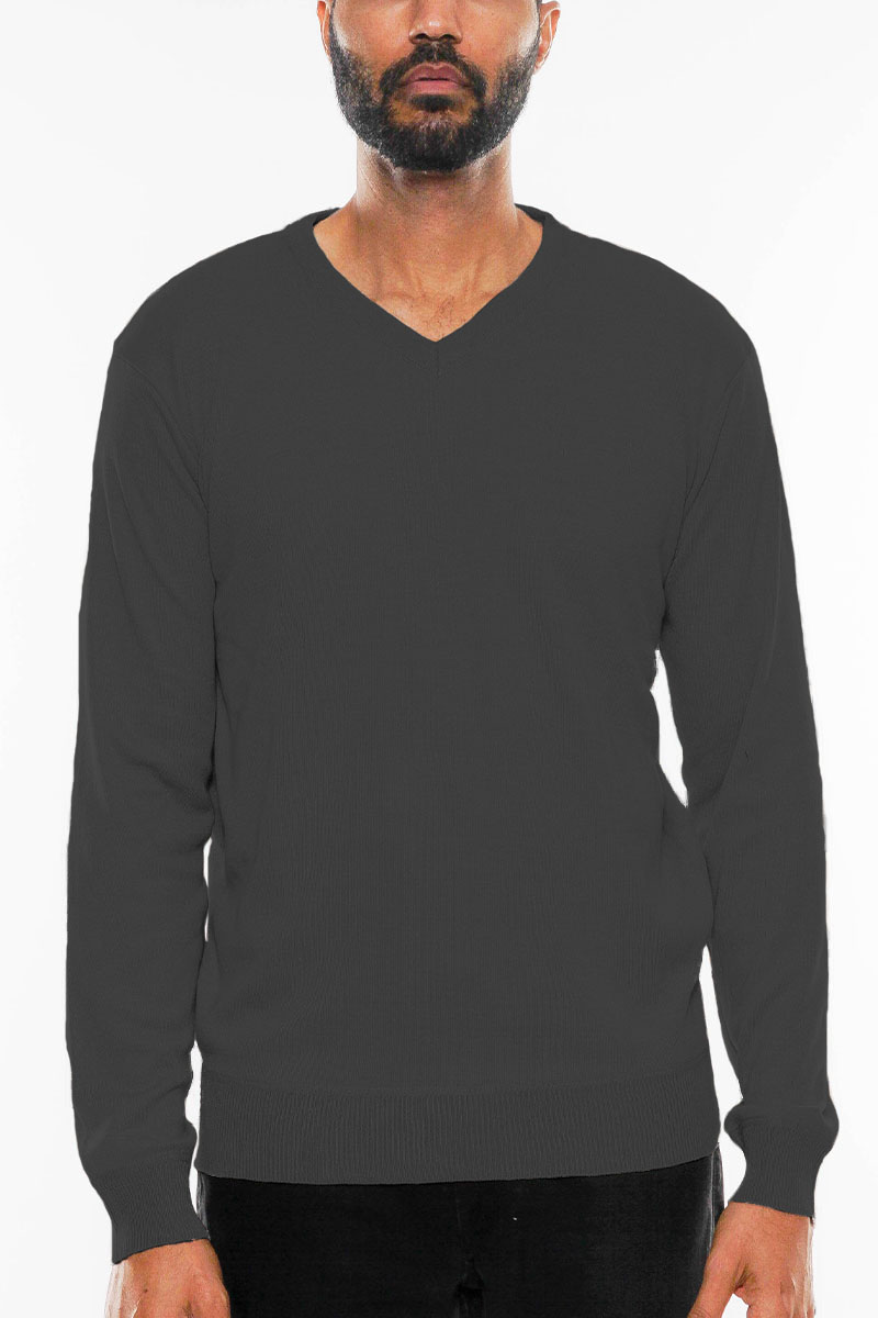 Men's Solid Vneck Knit Pullover Sweater in various colors, showcasing a stylish V-neck design and regular fit.