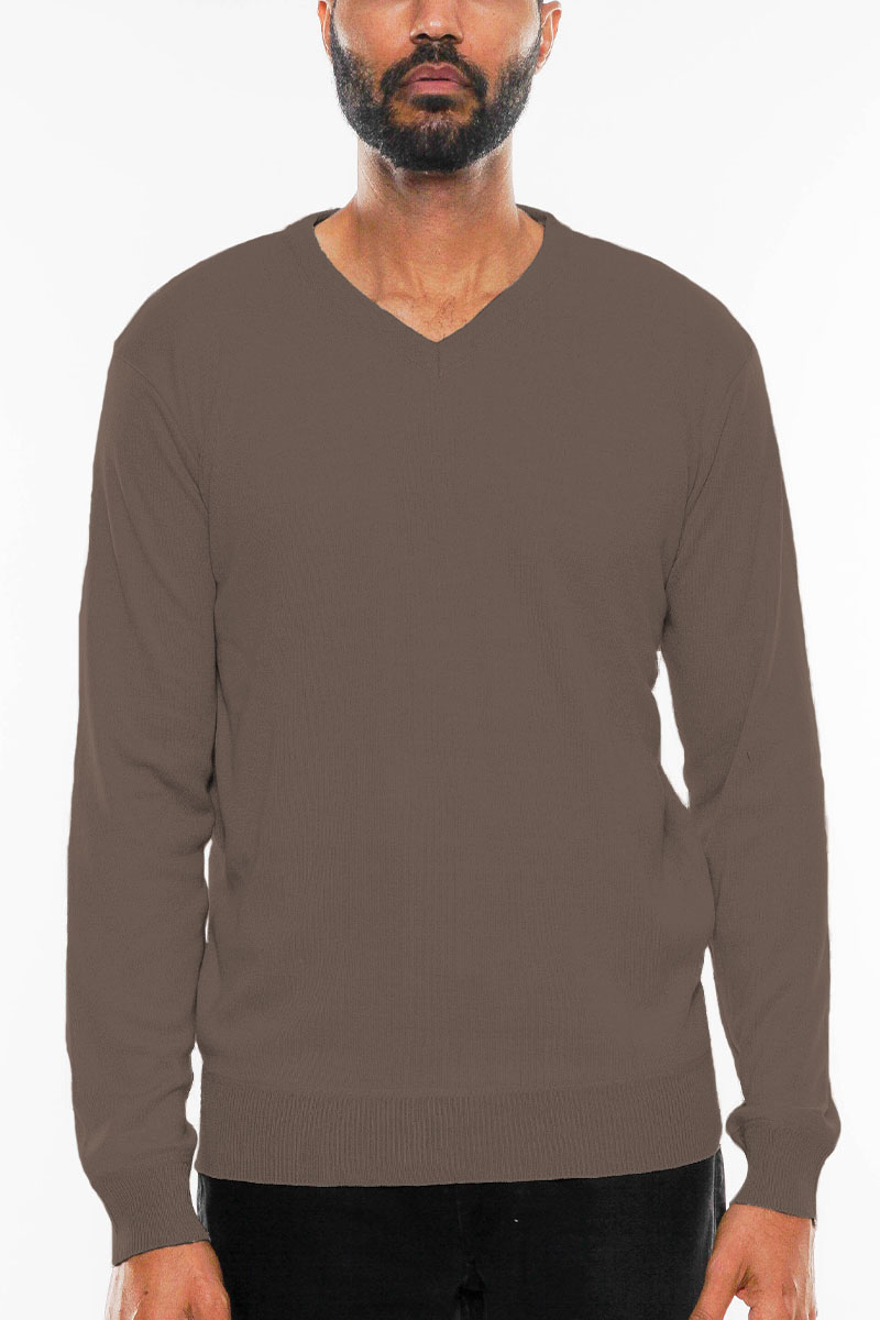 Men's Solid Vneck Knit Pullover Sweater in a stylish design, made from 100% polyester, showcasing a V-neckline and regular fit.