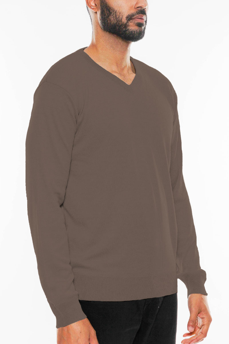 Men's Solid Vneck Knit Pullover Sweater in a stylish design, made from 100% polyester, showcasing a V-neckline and regular fit.