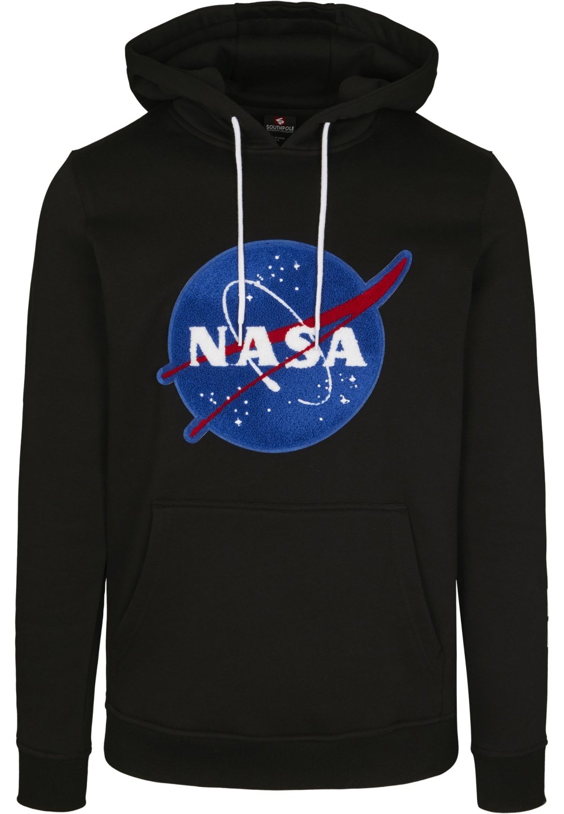 Black Southpole NASA Insignia Logo Hoodie featuring chenille NASA logo and Southpole logo on sleeve.