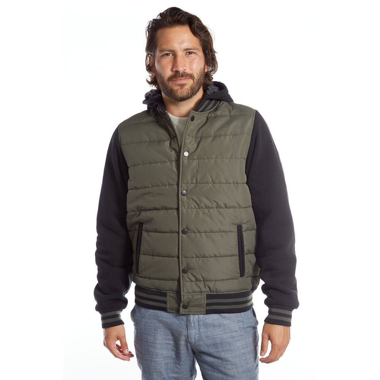 Stanley Quilted Puffer Jacket featuring fleece sleeves and hood, designed for warmth and style.