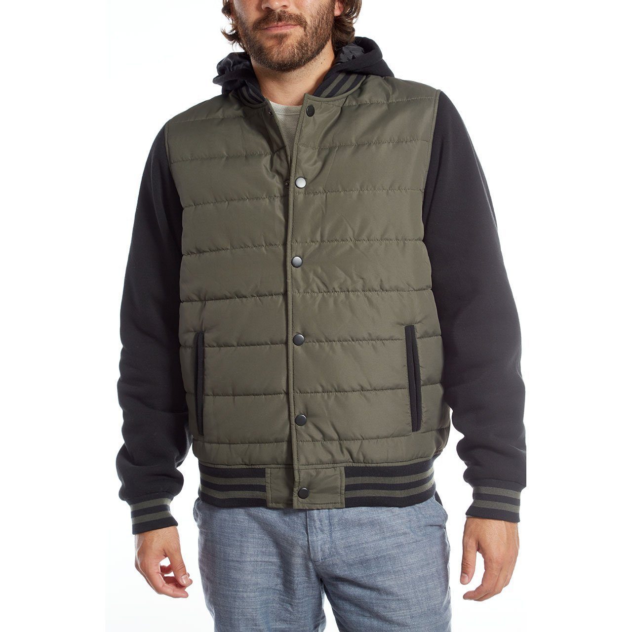 Stanley Quilted Puffer Jacket featuring fleece sleeves and hood, designed for warmth and style.