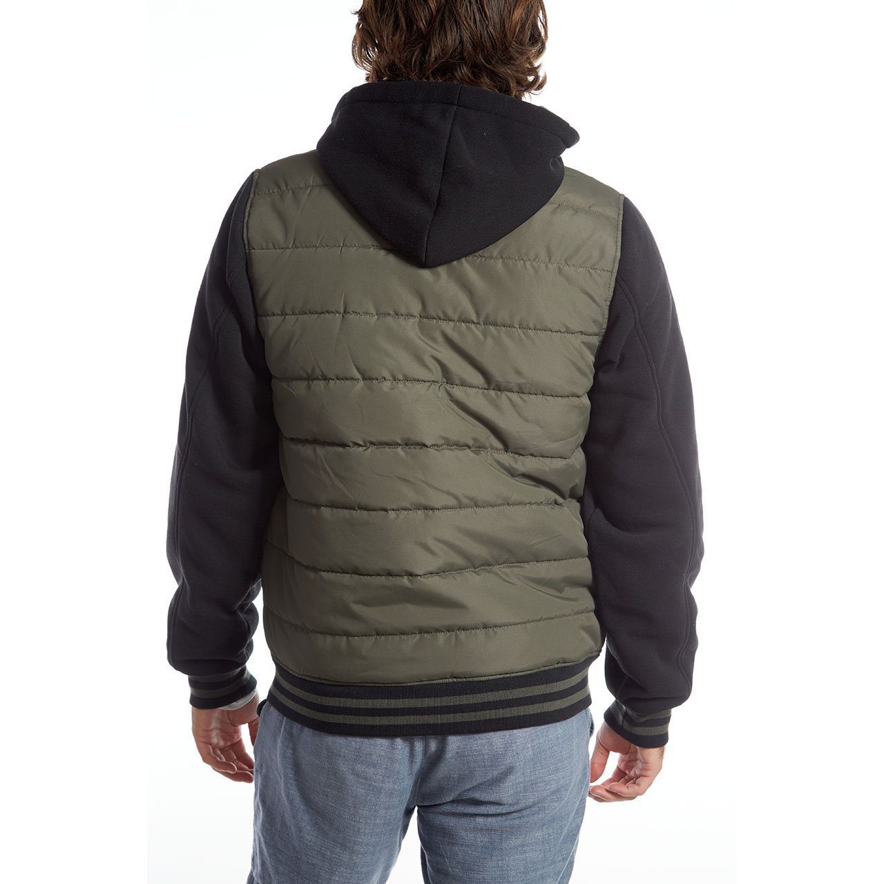 Stanley Quilted Puffer Jacket featuring fleece sleeves and hood, designed for warmth and style.