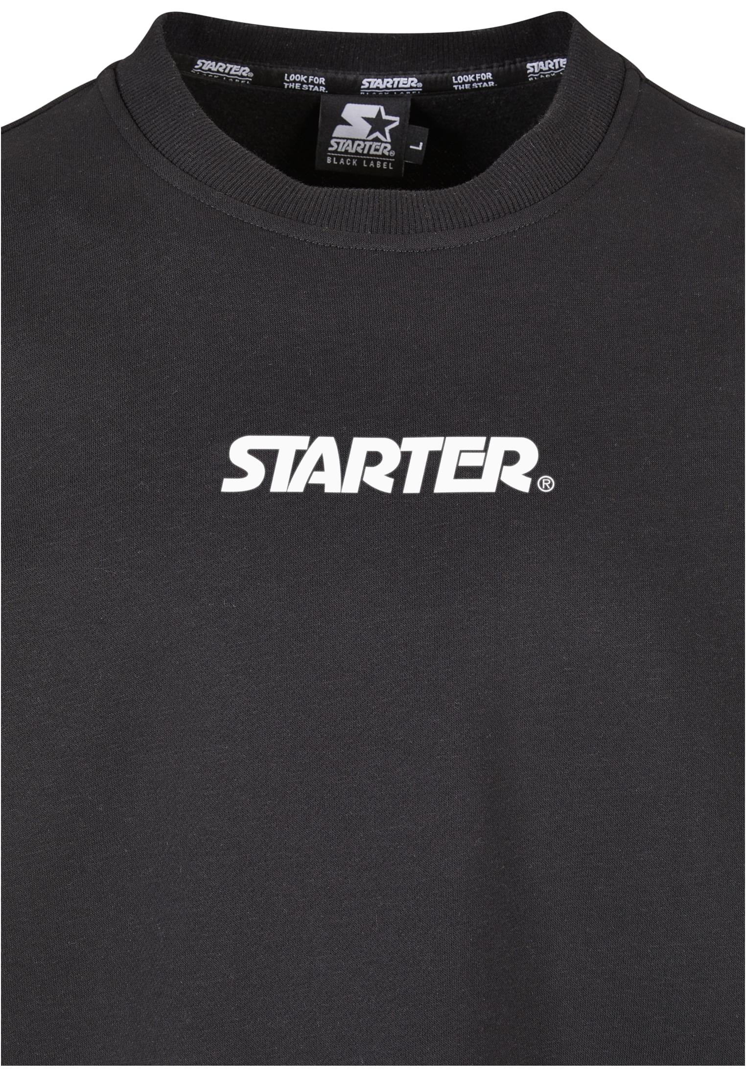 Men's Star Sleeve Crewneck sweatshirt featuring shooting star logo prints on sleeves and central Starter logo.