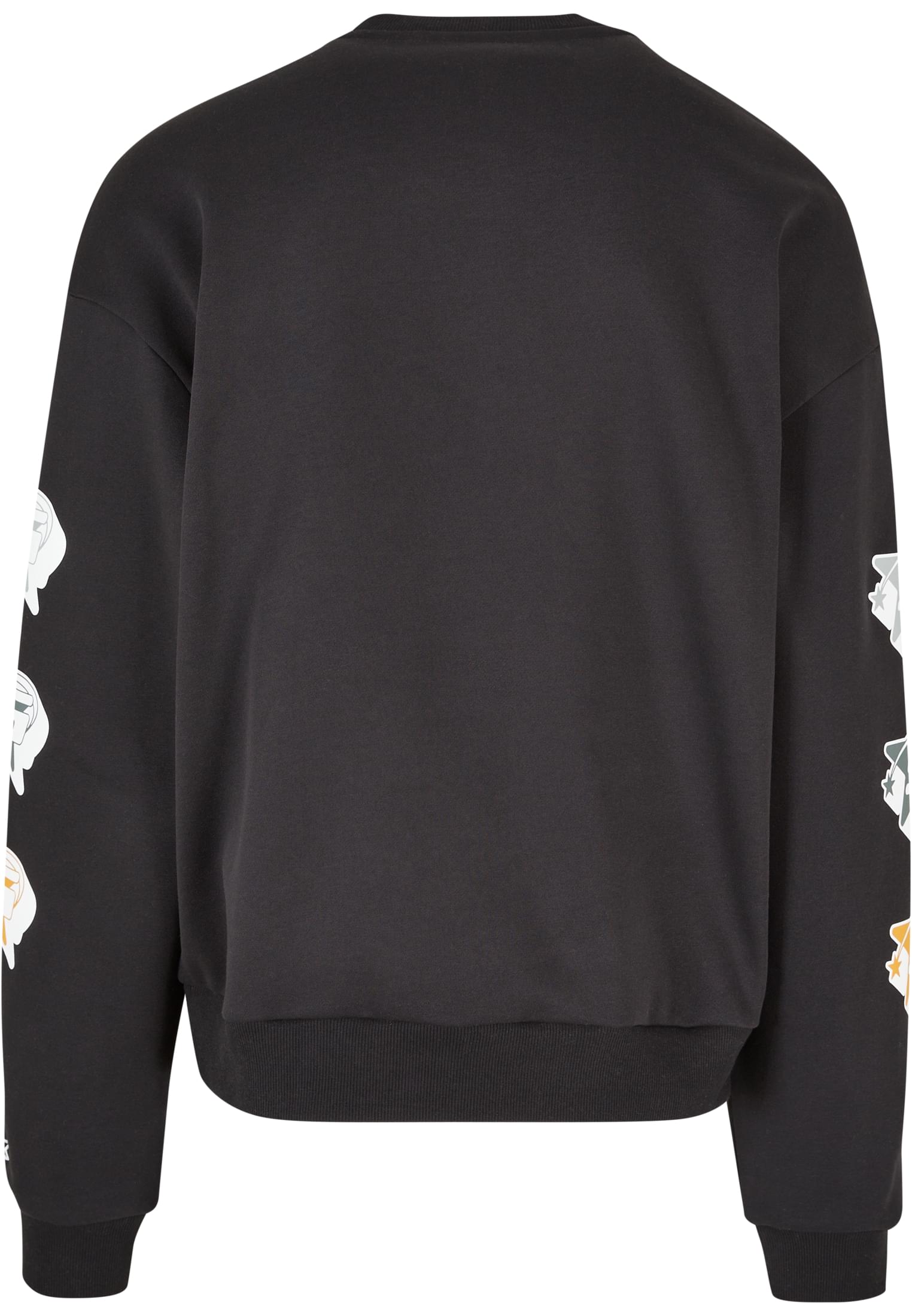 Men's Star Sleeve Crewneck sweatshirt featuring shooting star logo prints on sleeves and central Starter logo.